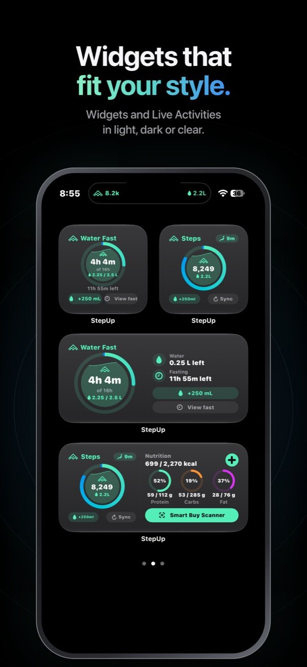 StepUp widgets on the iPhone Home Screen